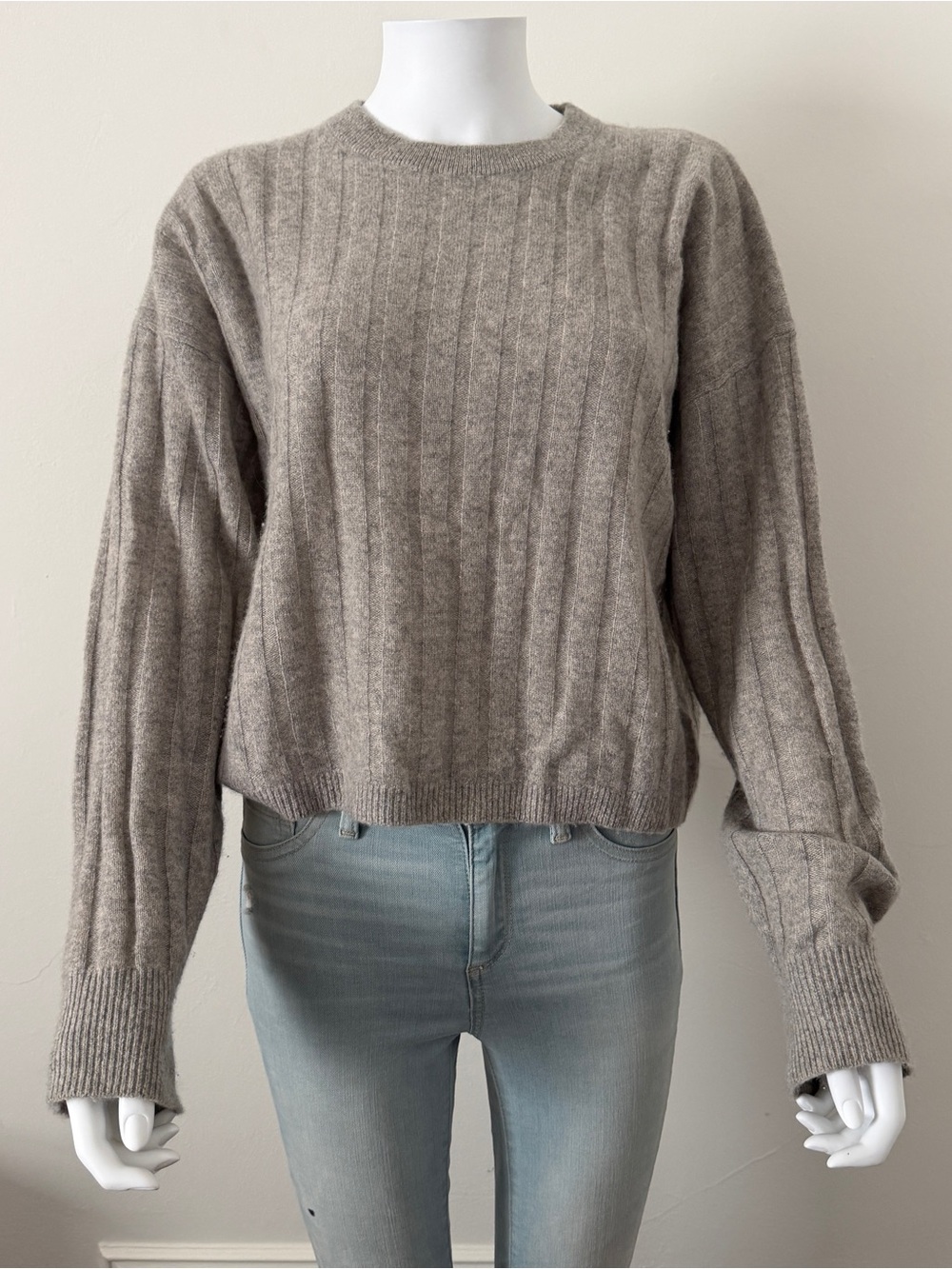 NAADAM Ribbed Crewneck Sweater in Gray